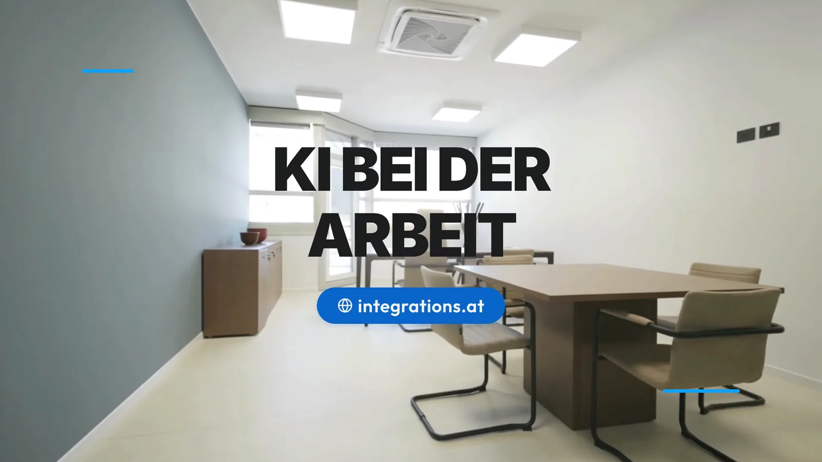 Opening frame of the video: an empty meeting room with the title KI bei der Arbeit
